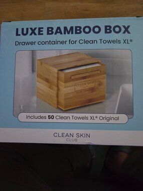 Clean Skin Club Luxe Bamboo Box with Drawer + 50 Clean Towels XL Original
